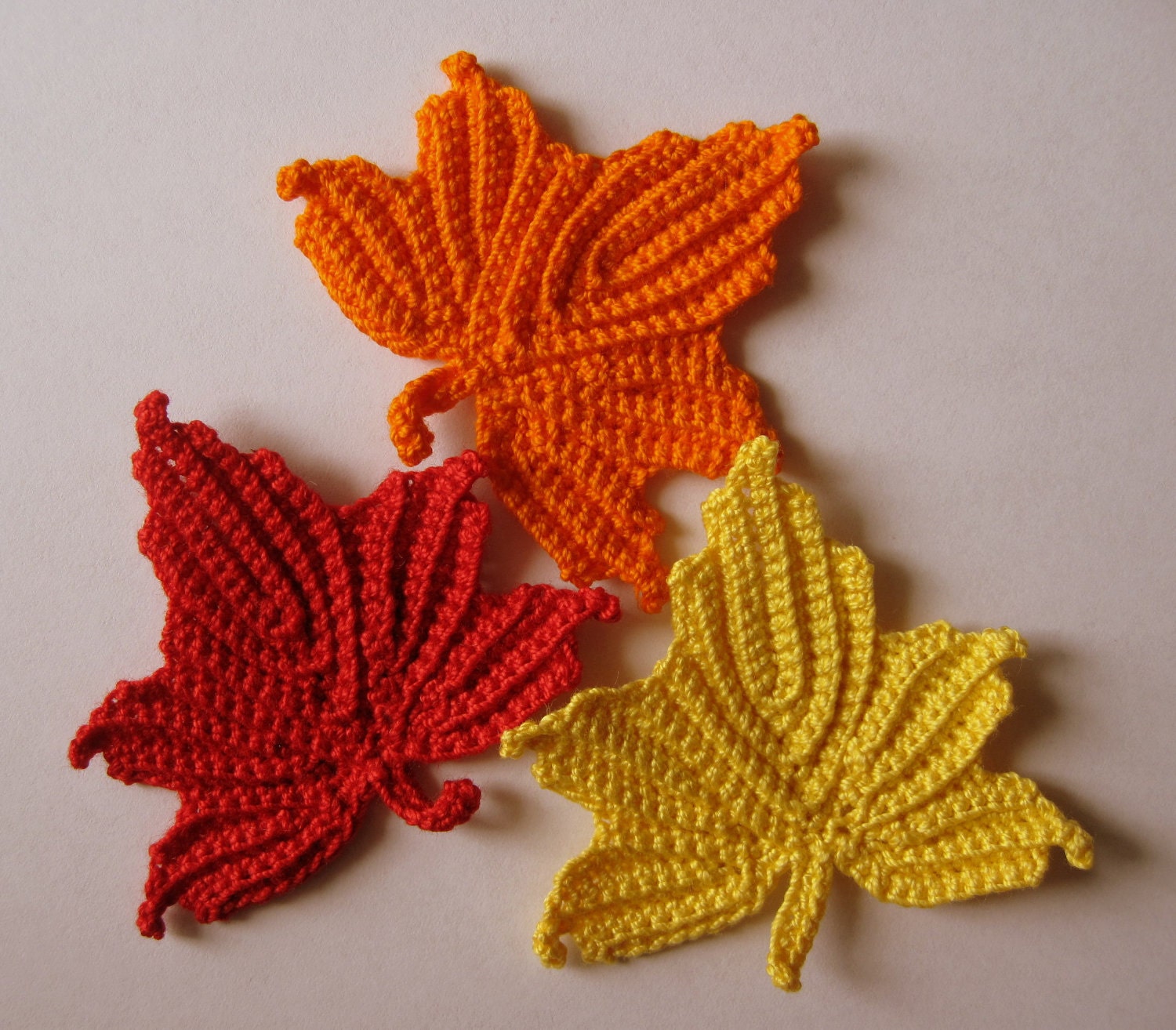 Crocheted Maple Leaves in Red, Orange and Yellow