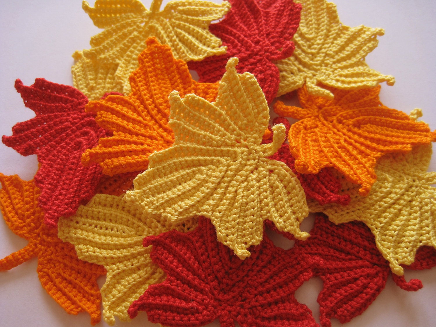Crocheted Maple Leaves in Red, Orange and Yellow
