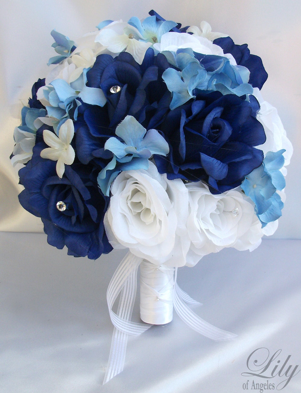 blue silk flowers wedding boquet pictures