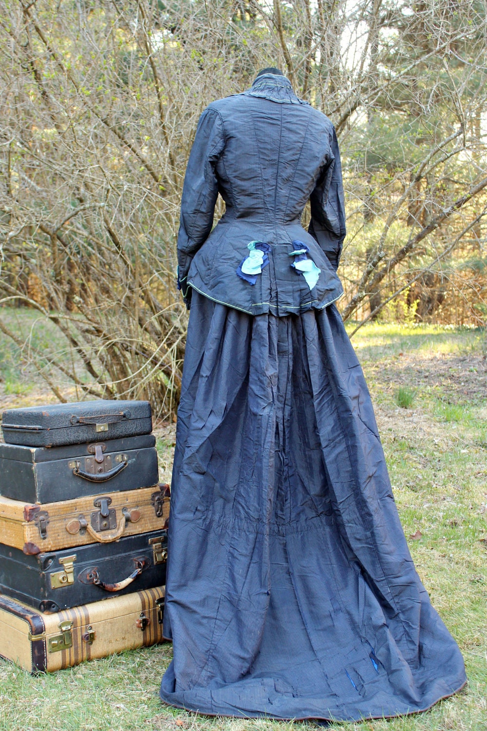 Antique Day Dress,1900s, Blue Silk, Historical, Costume, Gibson Girl