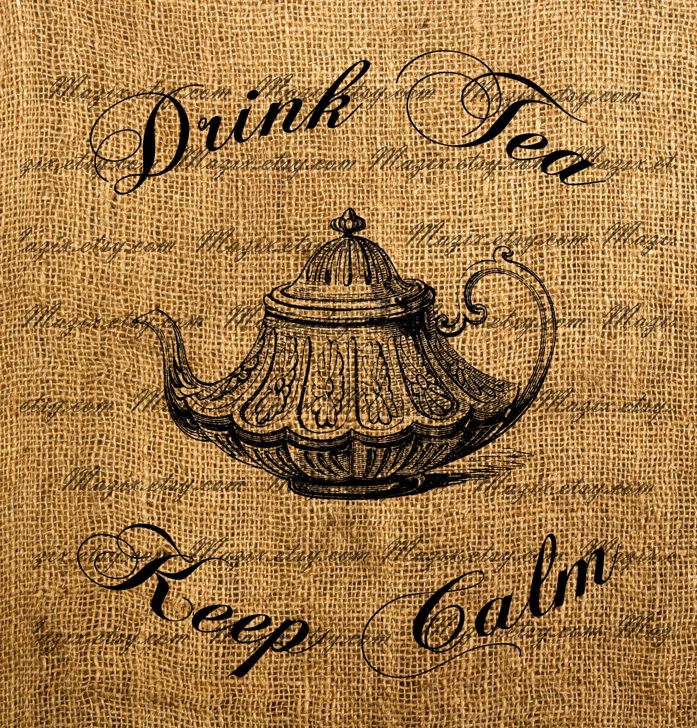 Vintage Tea Pot Keep Calm  Digital Sheet Great For Image Transfer on Pillows, Tea Towels and more - Style. 197