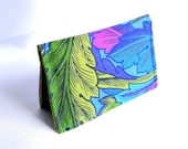 Business Card Holder - Floral in green, sapphire blue, aqua, pink and purple