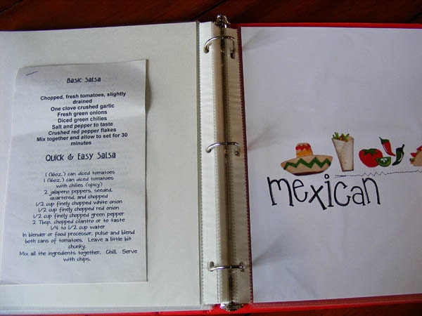 Printable Recipe Binder Categories