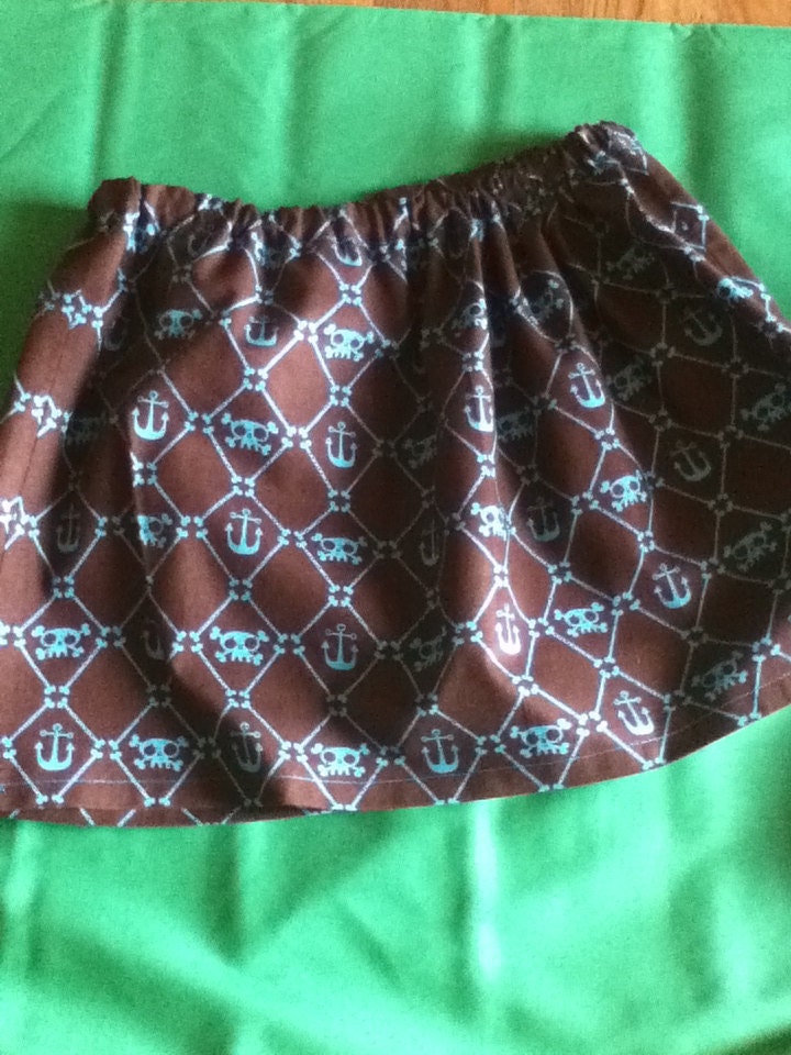Boutique Girls Skirt // Brown and Blue Skull n Crossbones Twirl Skirt // Childrens Clothing // Size 2T-3T