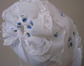 Vintage Handkerchief Bonnet with Tiny Blue Flowers