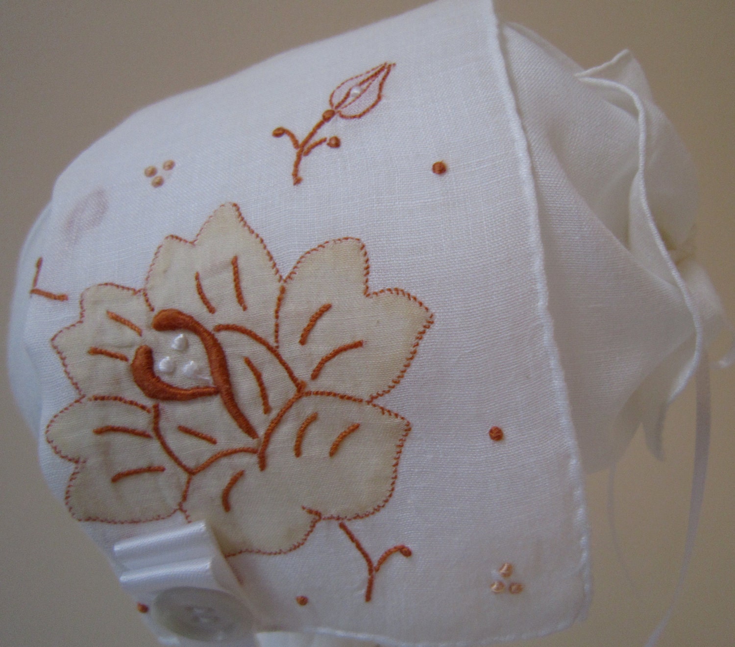 Baby Bonnet, with Embroidered Rose