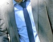 Knit Skinny Tie - Chaucer's in Steel Blue - Handmade Wedding - Vegan Friendly Cotton - Lit Knits