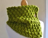 Green Knit Cowl  / Button Neckwarmer - CHOOSE Your Color - Huck Finn in Avocado Green - Unisex - LitKnits