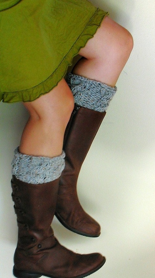 Outlander Boot Cuffs / Leg Warmers Cabled - Gray Tweed - CHOOSE Your Color