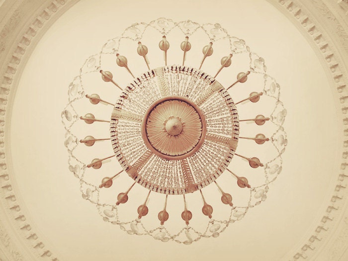 Paris Photo. Fine Art Photography. Crystal Chandelier. Petit Trianon. Marie Antoinette. Rococo. Cream Gold Circles. Home Decor. Size A4