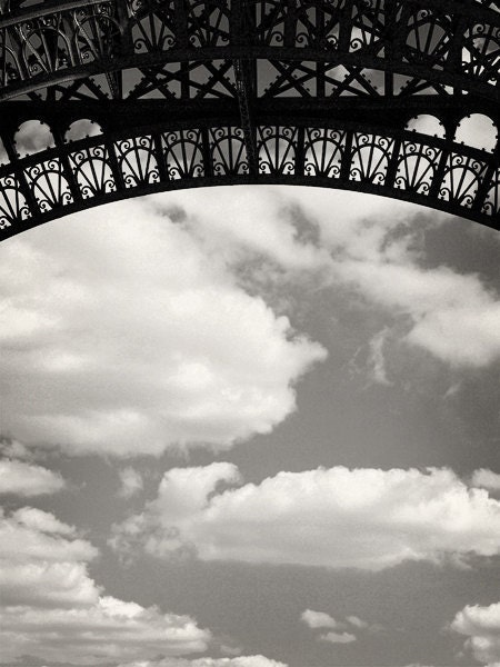 Paris Photo. Fine Art Travel Photography. Eiffel Tower Photo. Lace of the Eiffel. Paris, France. Black & White. Clouds. Romantic. Size A4