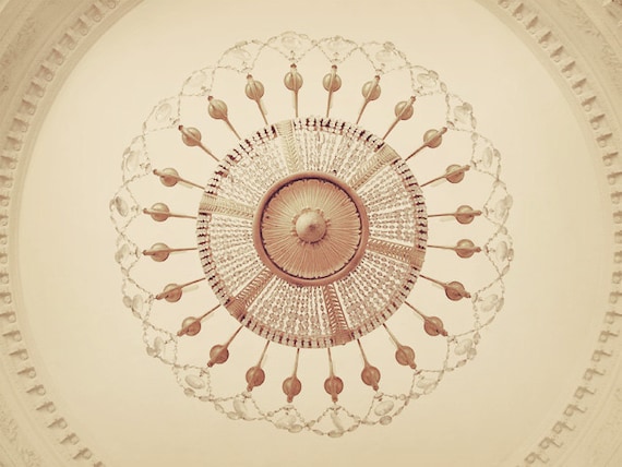 Paris Photo. Fine Art Photography. Crystal Chandelier. Petit Trianon. Marie Antoinette. Rococo. Cream Gold Circles. Home Decor. Size A4