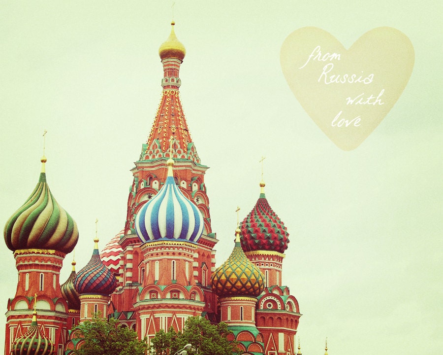 Russia With Love. Art Print. Moscow. Fine Art Photography. St. Basil's Cathedral. Orange. Size A4