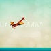Plane Photo. Fly Away. Fine Art Photography. Typography Art. Turquoise Sea. Teal Blue Skies. Nursery Art. Home Décor. Wall Art. Size A4