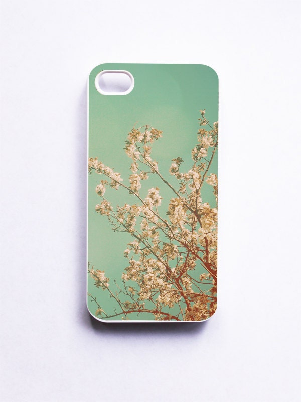 iPhone Case: Cherry Blossoms. White Case. Pretty Spring Pink Flowers. Blue Skies. iPhone 4/4S Case. iPhone 5 Case. READY-TO-SHIP
