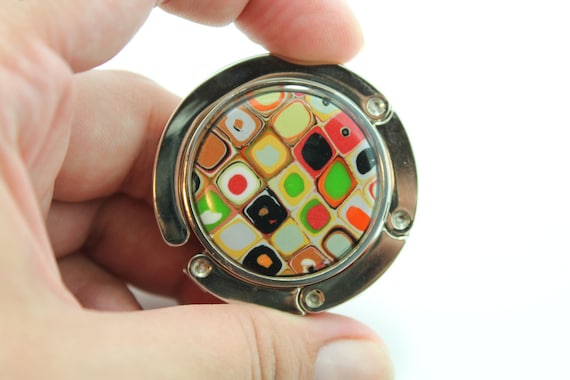 Folding Bag Hook Purse Hanger  - brown, green, red, yellow - Polymer Clay Handmade - Great Gift Idea - Free shiping