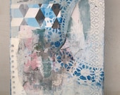 Bluebird - Mixed media small painting on canvas in blues