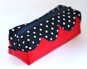 Big pencil case/ small makeup pouch with scalloped applique - Back to school