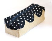 Big pencil case/ small makeup pouch with scalloped applique - Back to school
