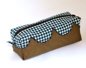Big pencil case/ small makeup pouch with scalloped applique