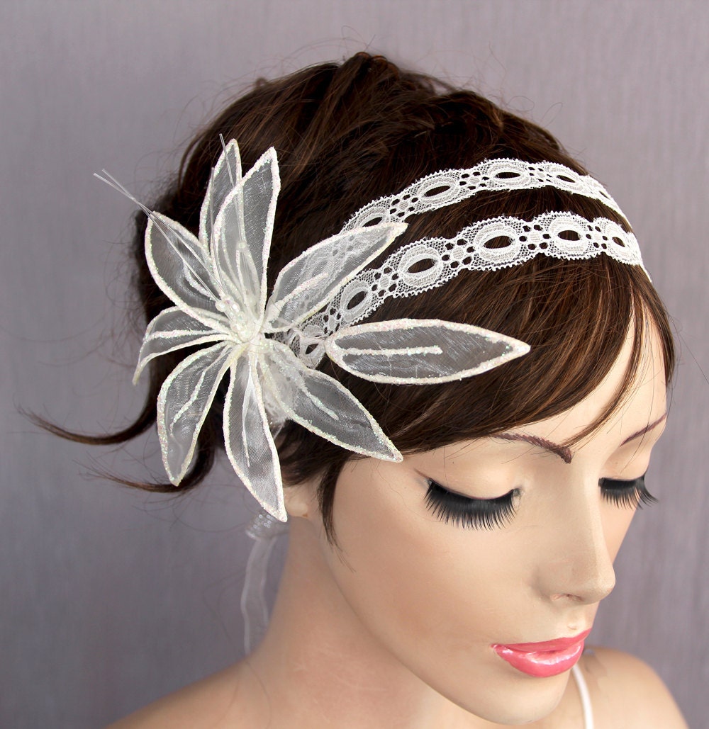 Ivory lilly flower bridal hair fascinator, weddings headband, head piece, handmade, unique design