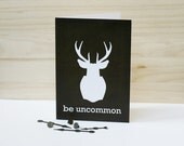 Be Uncommon - Inspirational Modern Graduation Art Greeting Card Deer Antler Woodland Brown