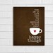 Tea and Happy Things - charcoal grey background -modern original print - 8x10 Gifts Under 25