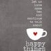 Tea and Happy Things - charcoal grey background -modern original print - 8x10 Gifts Under 25