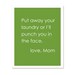 Put Away Your Laundry (or I'll Punch you in the Face) Cheeky Art Poster Print Mothers Day Aqua Blue