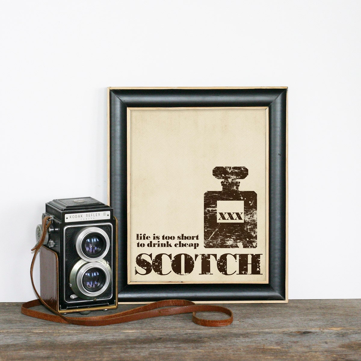 Life is too Short to Drink Cheap Scotch - Textured Distressed Brown Beige Taupe Art Print - Mad Men Husband Fathers Day Man Cave