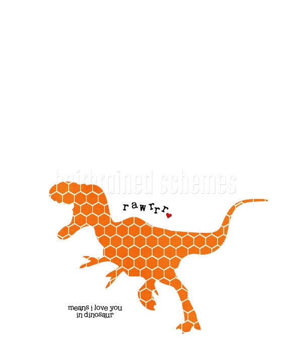 Valentines Day Dinosaur Greeting Card Rawrrr Means I Love You in Dinosaur Orange Hexagon T-Rex Kids