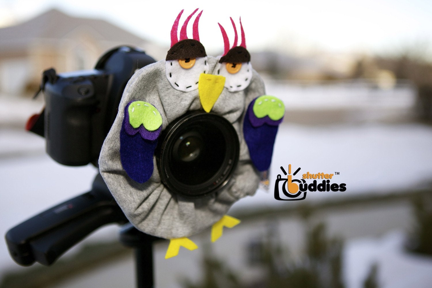 Shutter Buddies Greg Gray OWL with SQUEAKER camera lens prop- Ready to ship