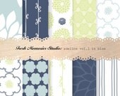 Adeline vol. 1 in blue and green. 12x12. Mod Digital Printable Paper Pack.