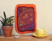 Tapestries embroidered fiber art multicolor tangerine burgundy home decor