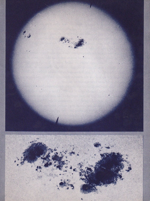 Vintage Book Plate of sun storm and spot  from the 1950s