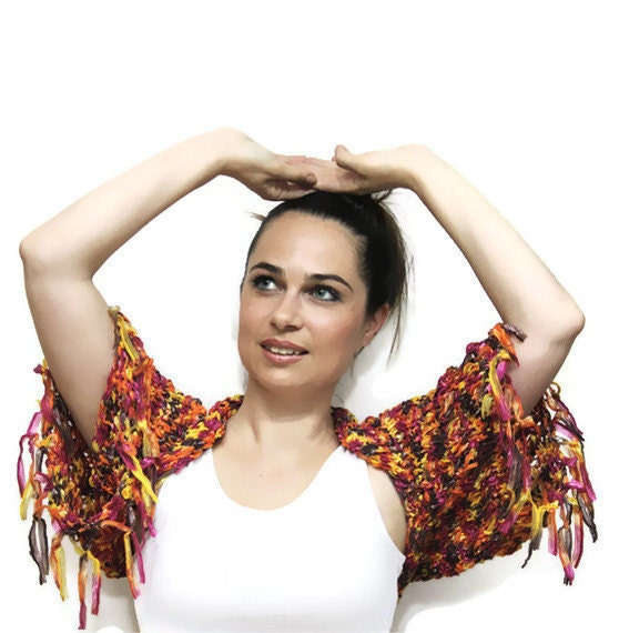Knitting Shrug, Short Shrug TROPICANA PUNCH, Summer Bolero, Summer Fashion, Women Accessory, orange, yellow, brown by Solandia