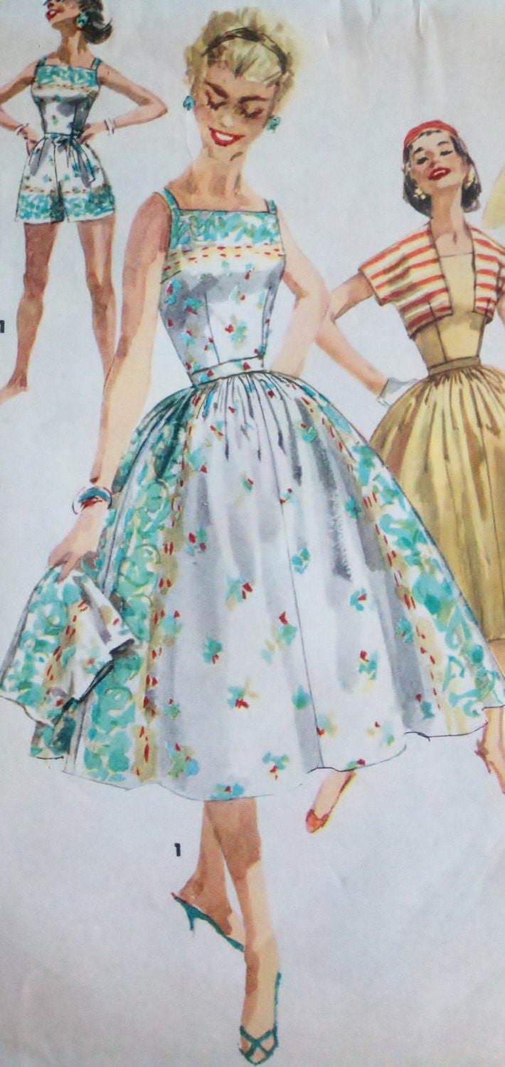 1950's Vintage Sewing Pattern Misses' One-Piece Playsuit, Skirt & Jacket - Size 12 Bust 30" Simplicity 1589