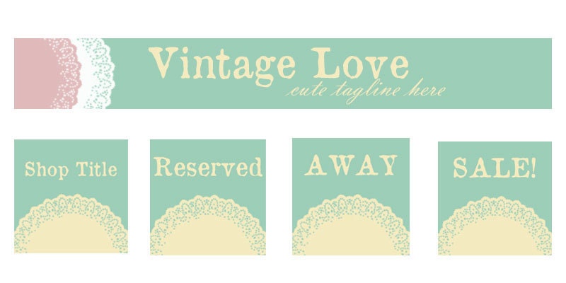 Pre Made Etsy Banner Shop Set - Vintage Love