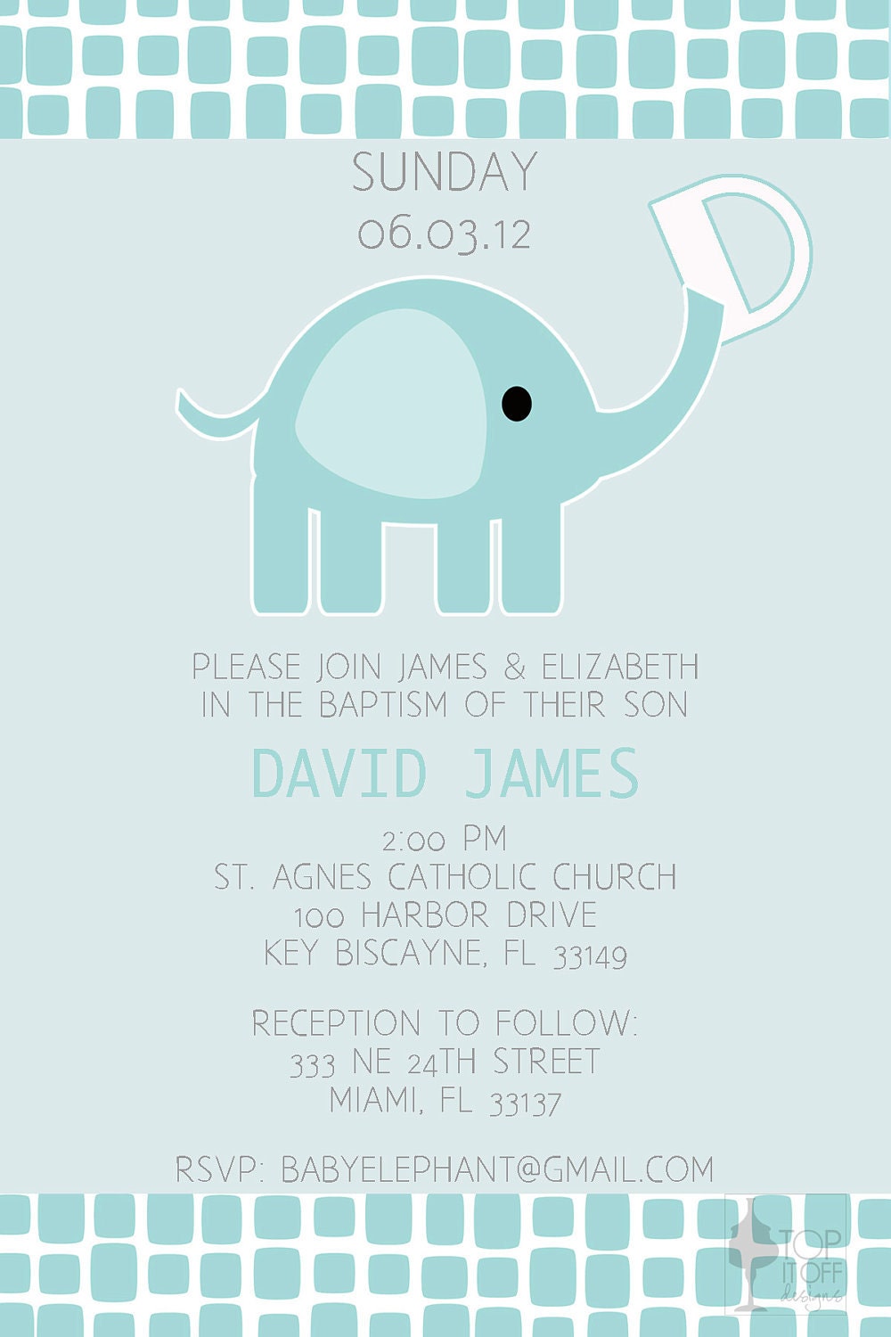 Baby Elephant Baptism Invitation - DIGITAL - DIY Il_570xn