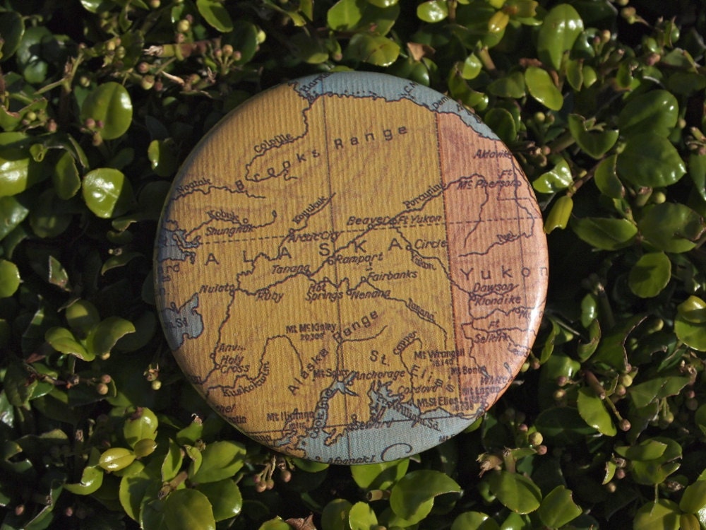 Alaska Map Magnet for fridge and magnet boards Made from a Reproduction Map Il_570xn