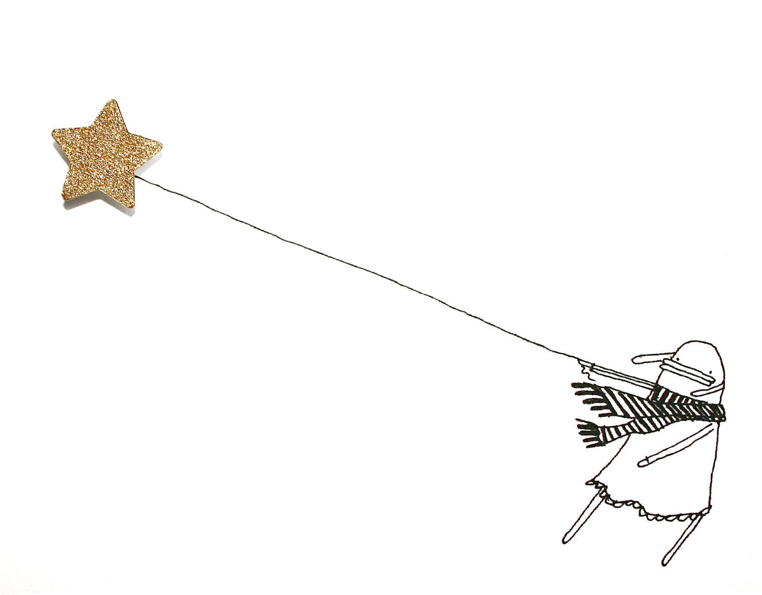 Birthday Card, Greeting Card, Hand-Finished, Art Card, Quirky Illustration - Windy Day Poosac with Gold Star Balloon