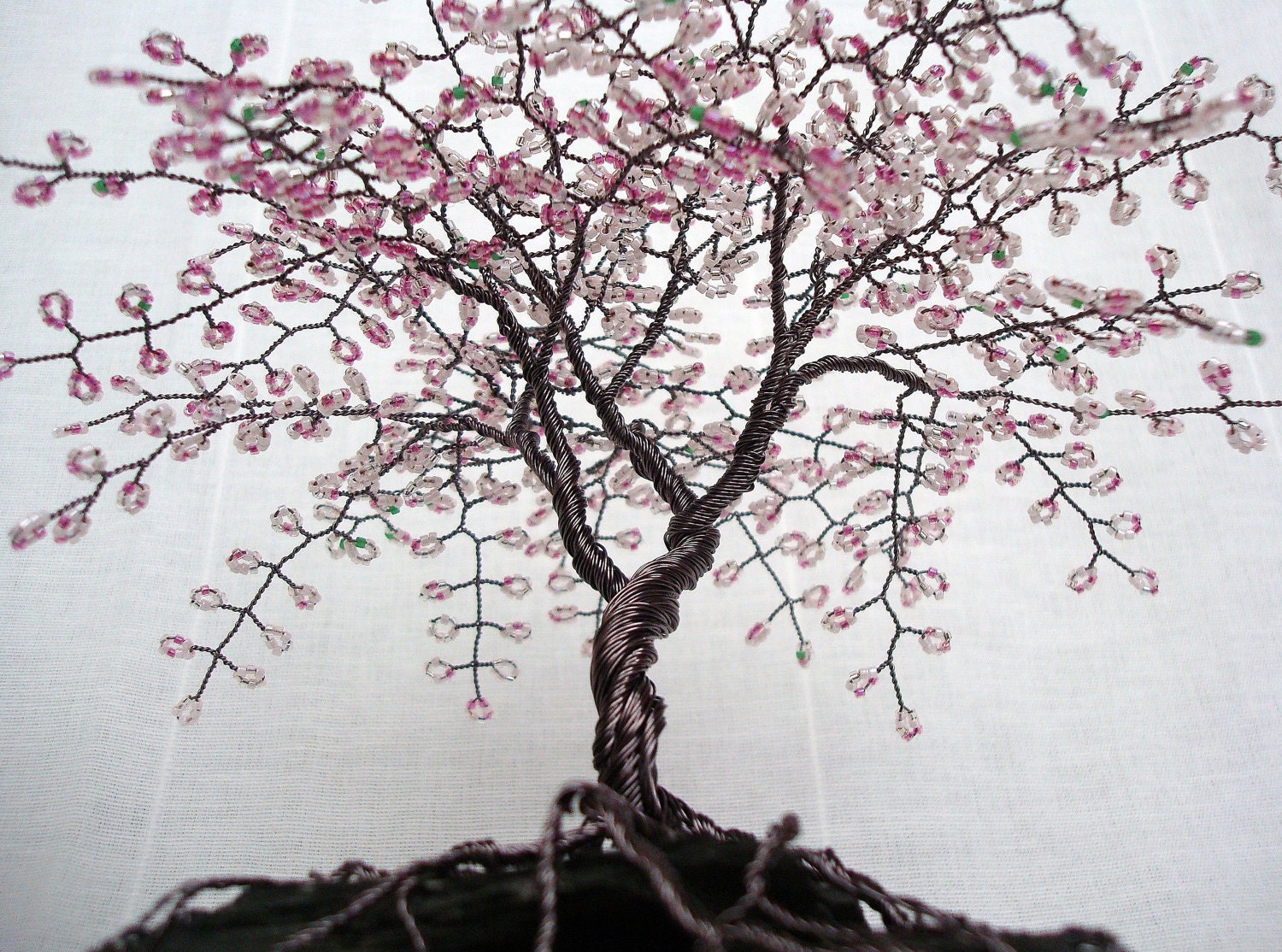 Cherry Blossom Beaded Bonsai Wire Tree Sculpture Bent Trunk Spring Colors - MADE TO ORDER Custom