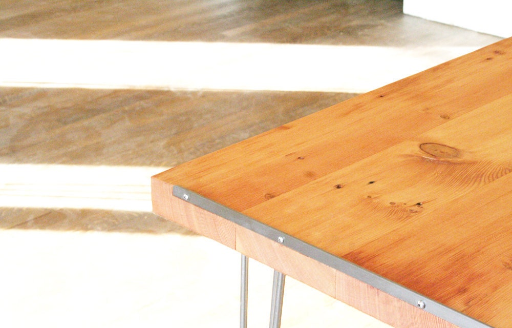 loft folding table - reclaimed old growth wood with steel hairpin legs