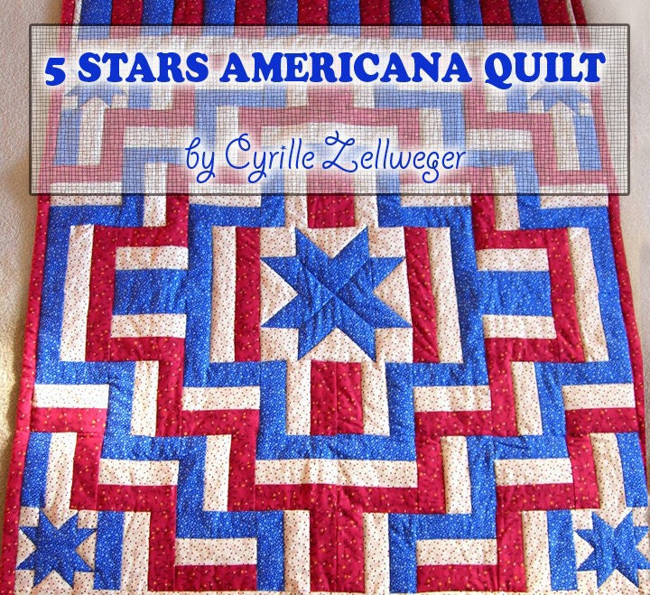 Easy Quilt Pattern PDF, 5 Stars Americana Patriotic quilt