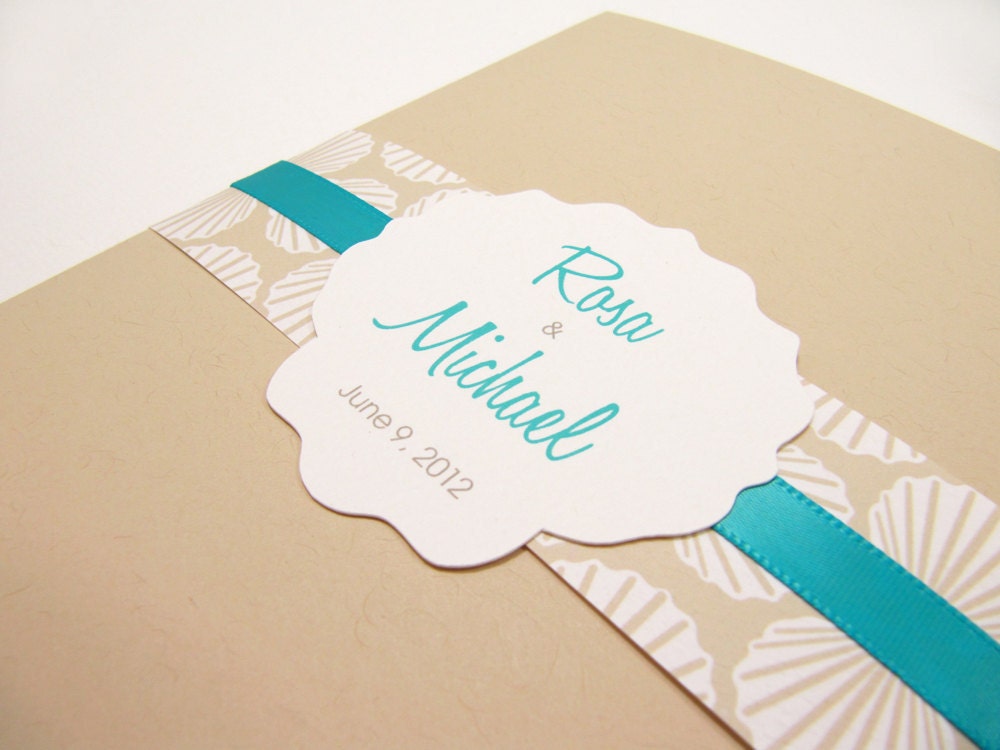 Pocketfold Wedding Invitation Suite, Sea Shell Beach Wedding - 99 Cent Sample