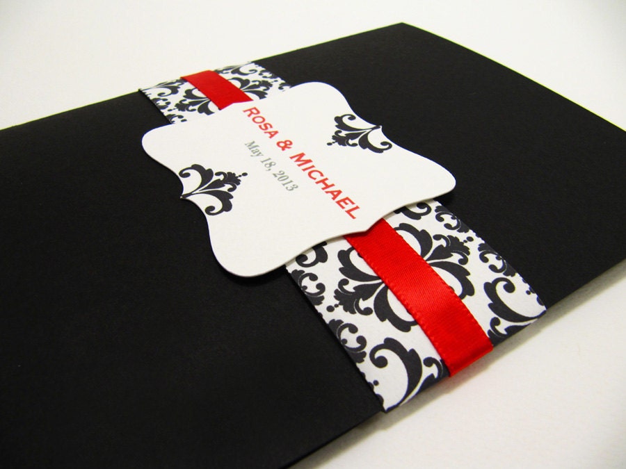 Pocketfold Wedding Invitation Suite, Classic Black and Red - Sample