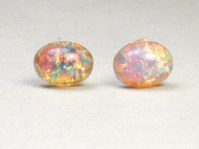 Vintage Fire Opal Oval Stud Earrings