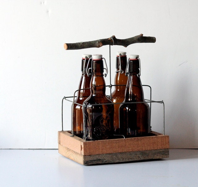 Hard Cider - Handmade Twig Four Pack - Rustic Beer Tote