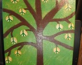 Lemon Drop Peace Tree original acrylic painting stretched 20x16 canvas