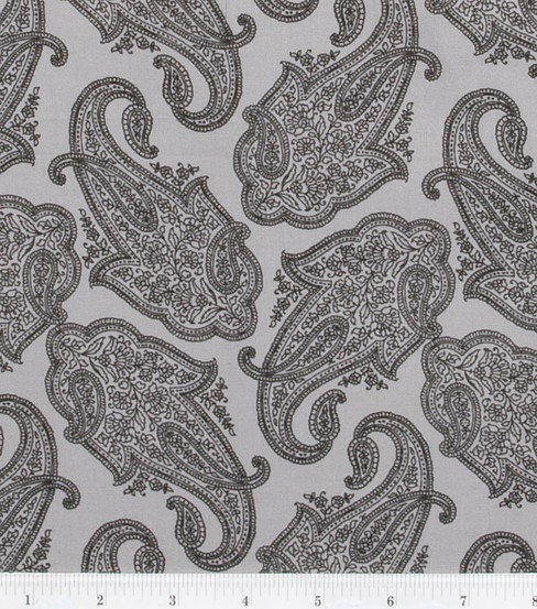 SALE Black & Gray Paisley Cotton Fabric by the Yard